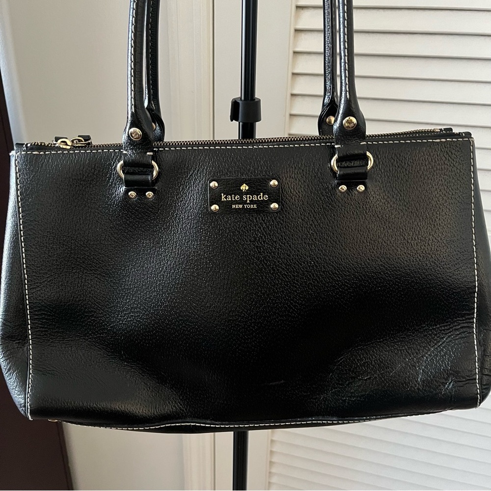 Kate Spade New York Black Leather Work Tote 2 Zippers Pockets Shoulder Bag Purse